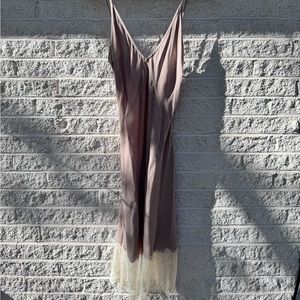 Wilfred by Aritzia Mauve Slip Dress with Ivory Lace Trim